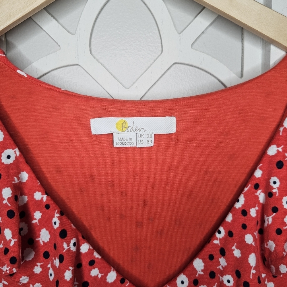 Boden Michaela Jersey Ruffle 3/4 Sleeve Dress in Rosehip Daisy Ditsy US Size 8 - Picture 6 of 13
